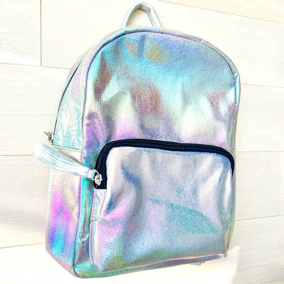 rainbow holographic metallic faux leather backpack - Picture 3 of 7